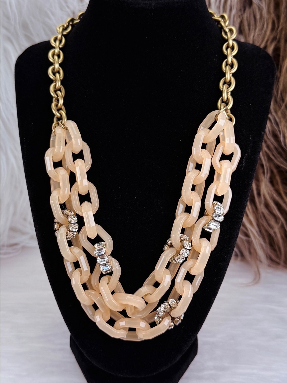 J.Crew Layered Link Rhinestone Statement Necklace Gold Tone